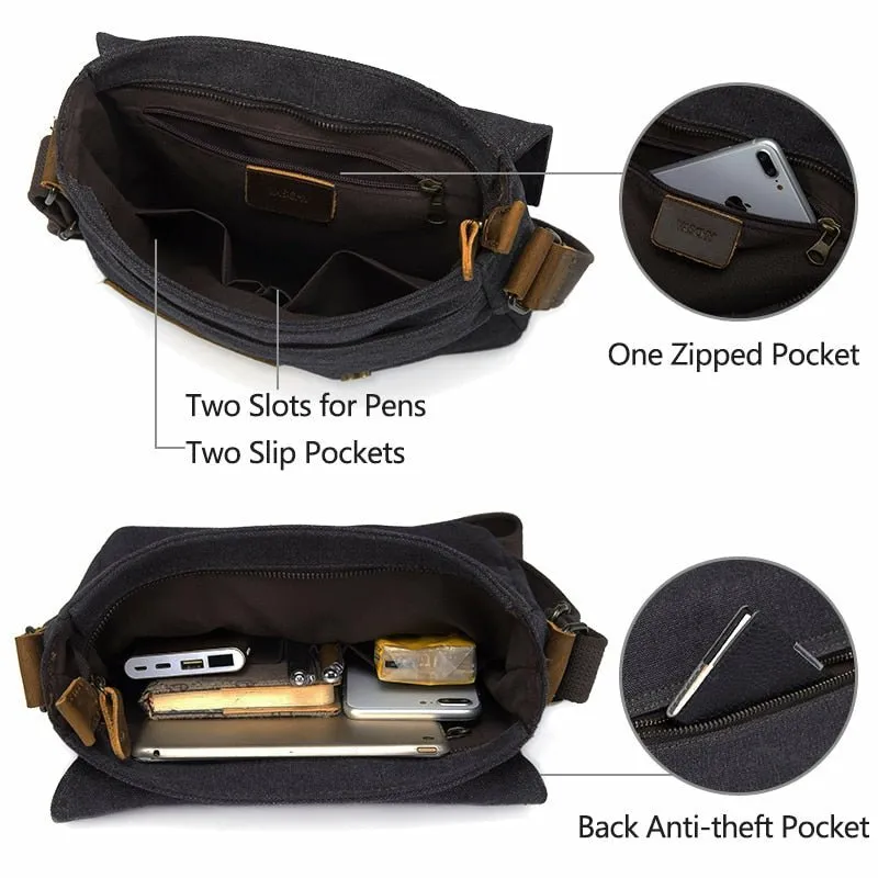 Cowhide & Canvas Small Messenger Bag