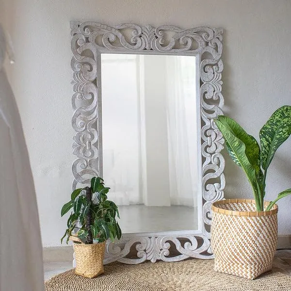 Home & Goods International Wooden Hand Carved Decorative Wall Mirror Frame - Perfect for Bedroom, Living Room, and Home Décor - Vertical or Horizontal Hanging - Elegant Framed || 36 x 60 Inch