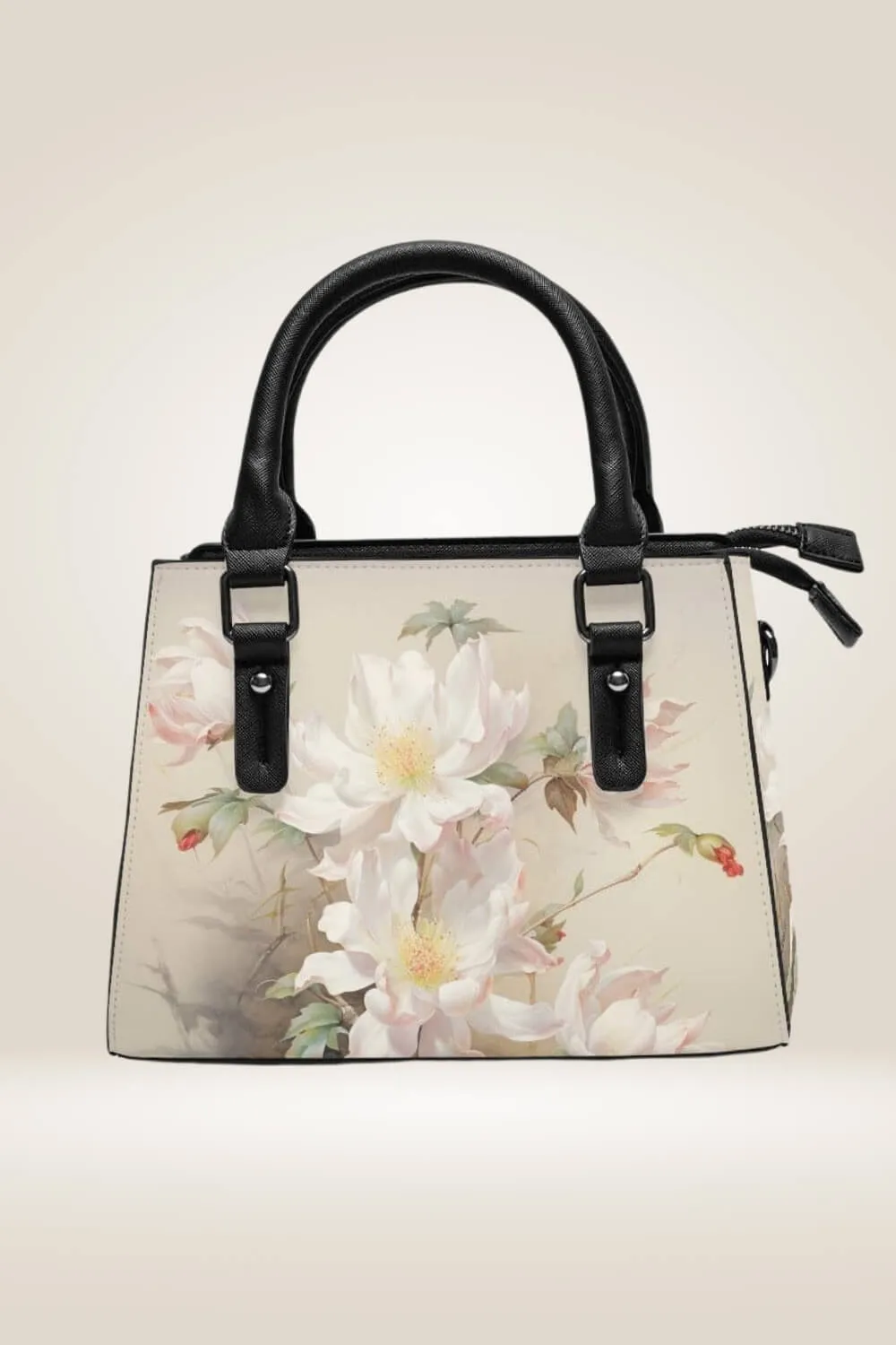 Off White Satchel Bag With Flowers