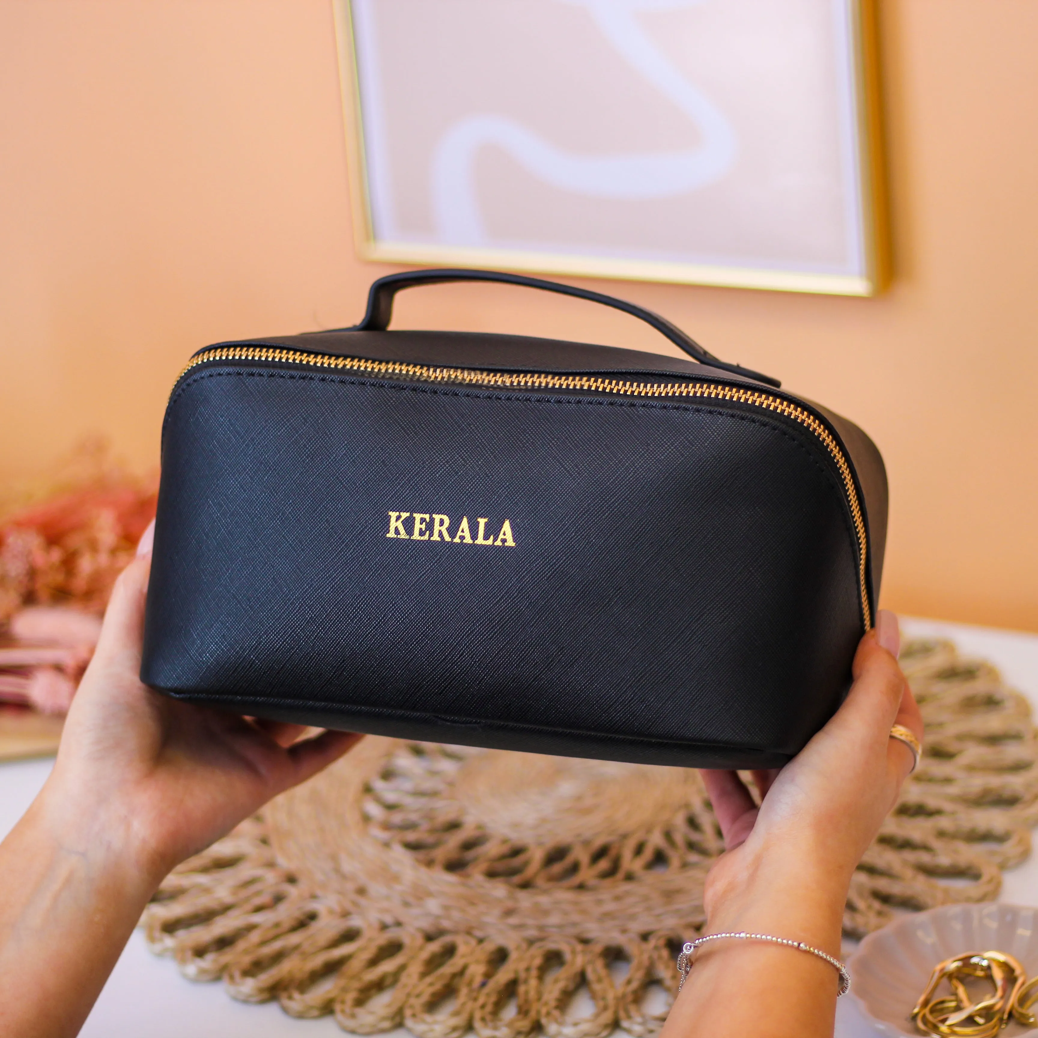 Personalised Lilac Open Flat Make Up Accessory Case Bag